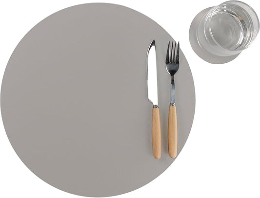 Wipeable Placemats and Coasters Leather Table Mats Waterproof Heat-Resistant Easy to Clean for Dining Table Set Kitchen Table Set of 6, Slat Gray