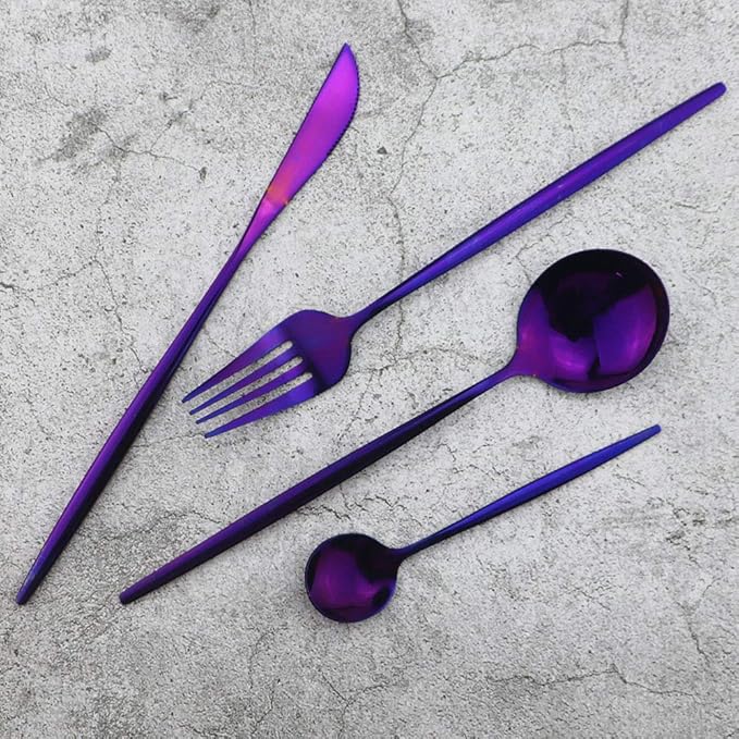 JASHII Silverware Sets, 32-Piece Stainless Steel Flatware/Cutlery/Tableware Set Service for 8 Person, Include Knife/Fork/Spoon, Mirror Polished (Purple)
