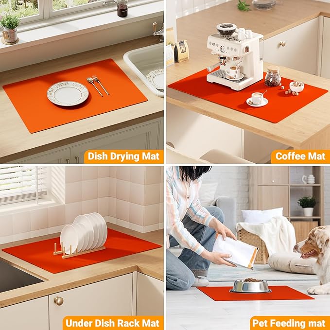 Silicone Counter Mat 40x60cm 2 Pack - High-Temp Resistant, Non-Slip Waterproof Pad for Kitchen Countertops, Sink & Stove (Orange)