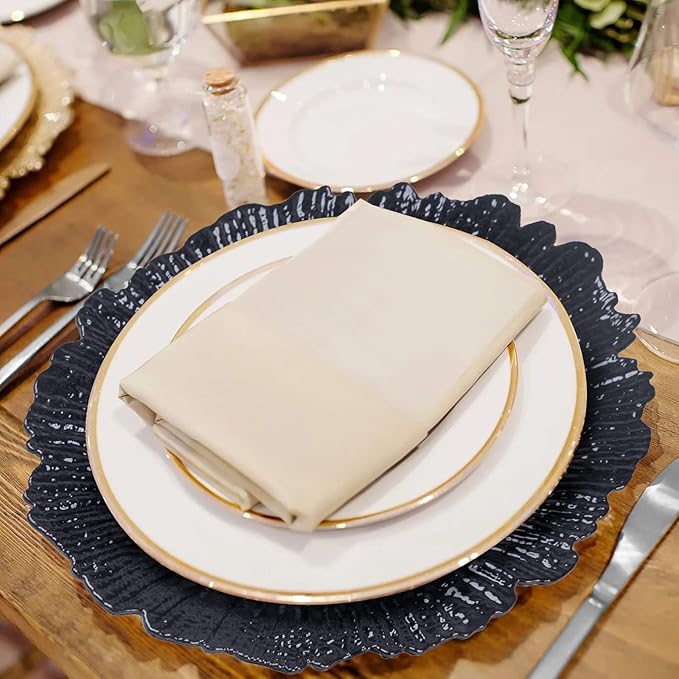 MAONAME Black Charger Plates Set of 12, Reef Plate Chargers for Dinner Plate, Plastic Decorative Plates for Table Setting, Thanksgiving, Christmas