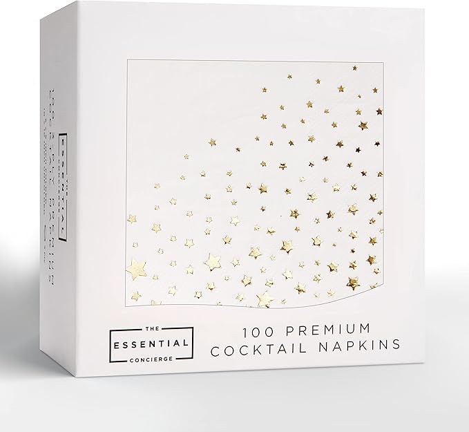 Stylish Gold Cocktail Napkins, 100 Disposable Paper Napkins, 5x5 Inch Gold Star Napkins, 3 Ply Napkins, Disposable Wedding Cocktail Napkins