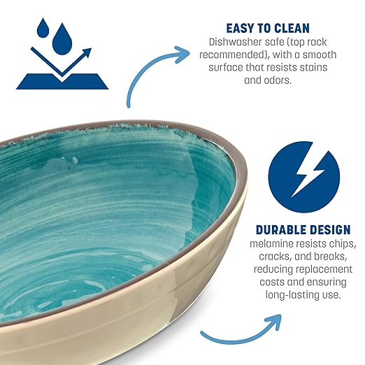 Carlisle FoodService Products Mingle Reusable Plastic Bowl Cereal Bowl with Pottery Style for Home and Restaurant, Melamine, 32 Ounces, Fireball, (Pack of 12)