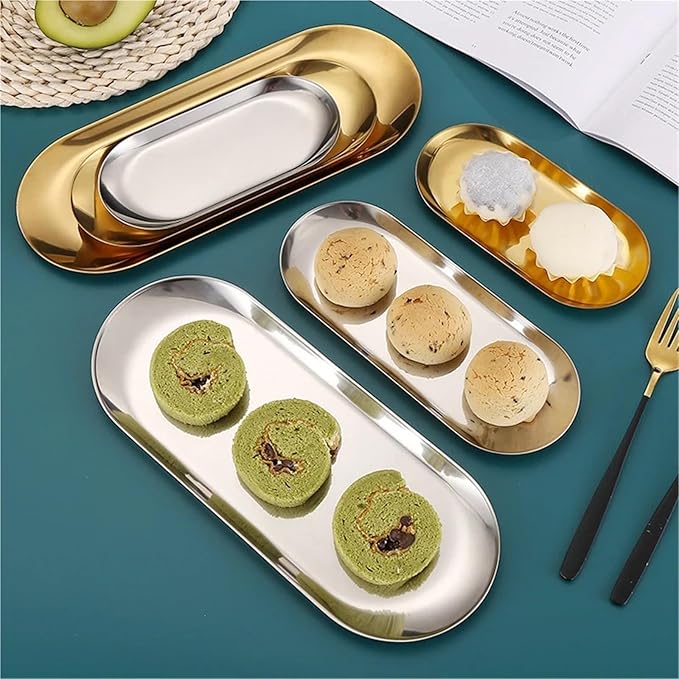 Serving Tray 4pcs Stainless Steel Cosmetic Storage Tray False Nails Dish Tools Storage Tray Serving Plate Docoration Serving Tray (SilverM)
