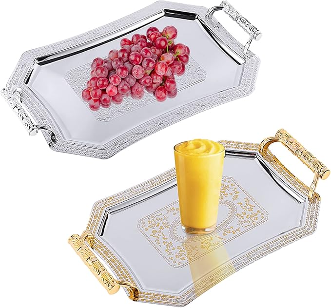Stainless Steel Storage Tray Buffet Serve Plate Metal Container Accessory for Coffee Tea Drink Beverage Cup Anti-Scald Buffer Trays, Silver