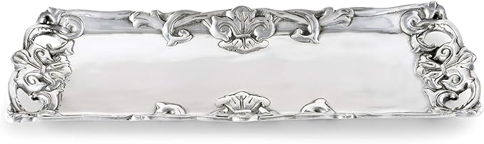 Arthur Court Designs Aluminum Fleur-De-Lis Oblong Tray Food Serving 17 inch x 6 inch