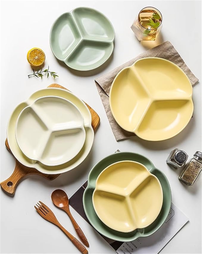 Cutlery Tray Divided Plates 7/9-inch Ceramic Snack Dish 3 Grid Plate Appetizer Serving Platter Sushi Dipping Dish (Color : White, Size : 7")