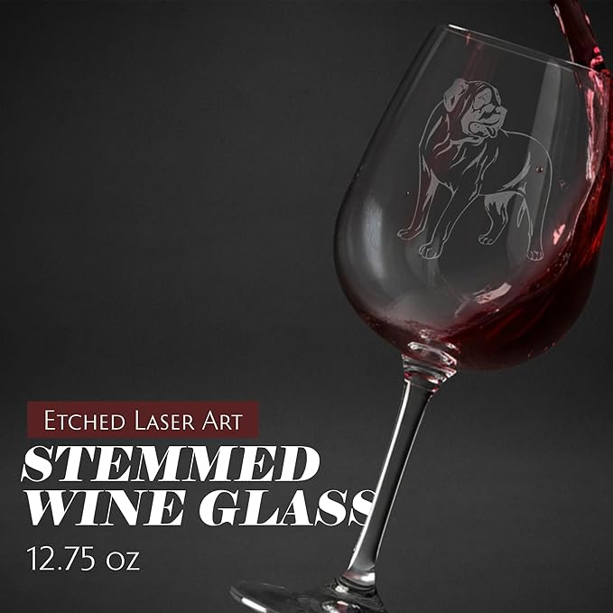 Etched Laser Art American Mastiff Personalized Dog Themed Etched 12.75oz Wine Glass Custom Dog Breed Wine Glasses, Ideal for Pet Lovers, Unique Birthday Gift for Men & Women, Personalized Gift