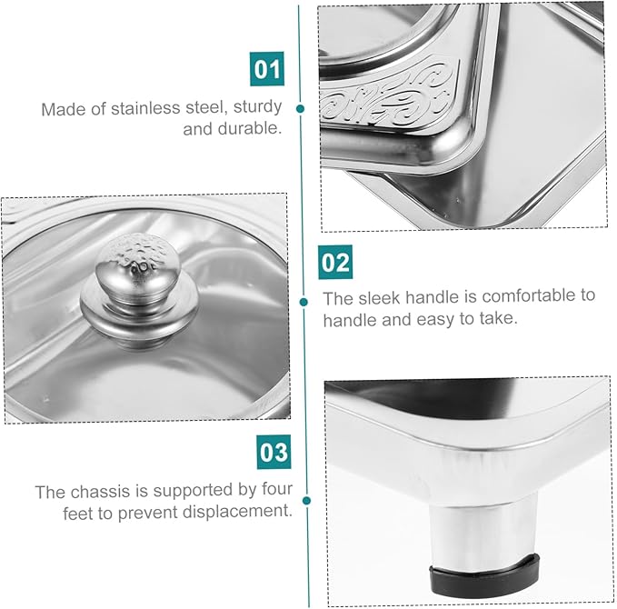Amosfun Stainless Steel Dinner Plate Serving Tray Rounded Corners Easy Clean Design Flat Square Snack Tray for Party