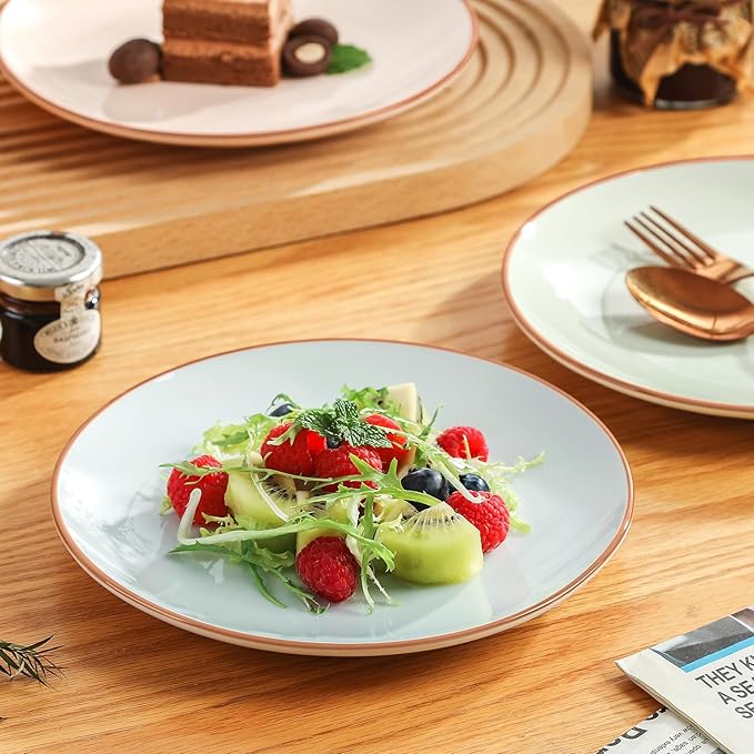 Dessert Plate Set of 6-8 Inch Colorful Ceramic Plates for Appetizer, Salad, Lunch - Modern Serving Dishes - Microwave, Oven and Dishwasher Safe - Assorted Candy Hue