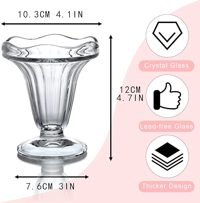 kanpura 2-Piece 5 oz Crystal Art Deco Ice Cream Bowl Set, Thicker Bottom, Freezer Safe, Dishwasher Safe, Elegant Tulip Design for Desserts, Salads, Fruits, Cocktails