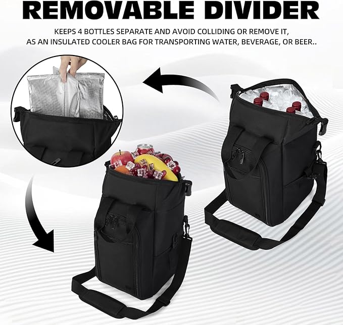 ALLCAMP 4 Bottle Wine Gift Bag - Insulated Tote Cooler, Adjustable Strap, Includes 4 Wine Glasses, Napkins & Corkscrew, Portable Travel Gifting (Black)