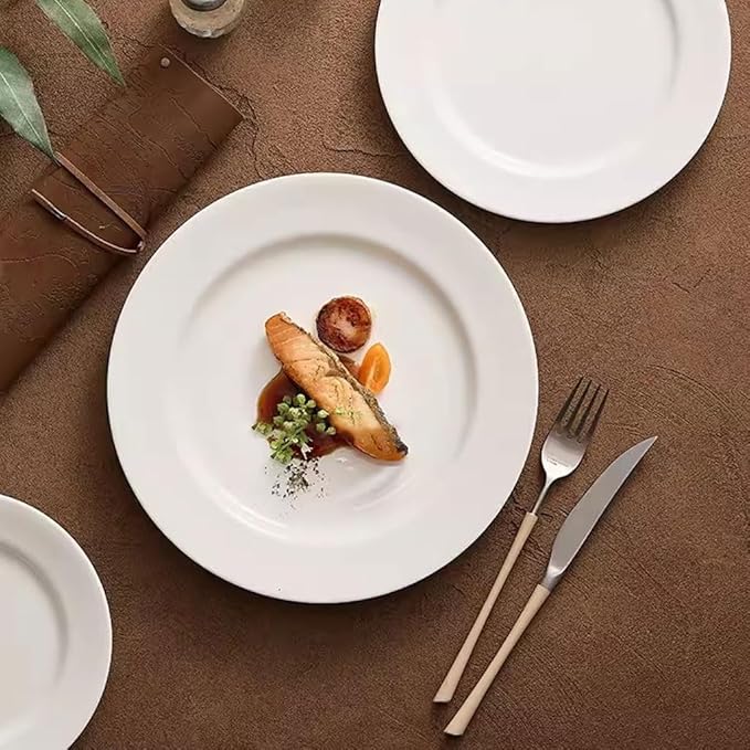 Kitchen Plates White Steak Plate Ceramic Dinner Plate Home Round Western Shallow Plate Salad Plate Serving Tray Dessert Plate Restaurant Plates(23.5cm)