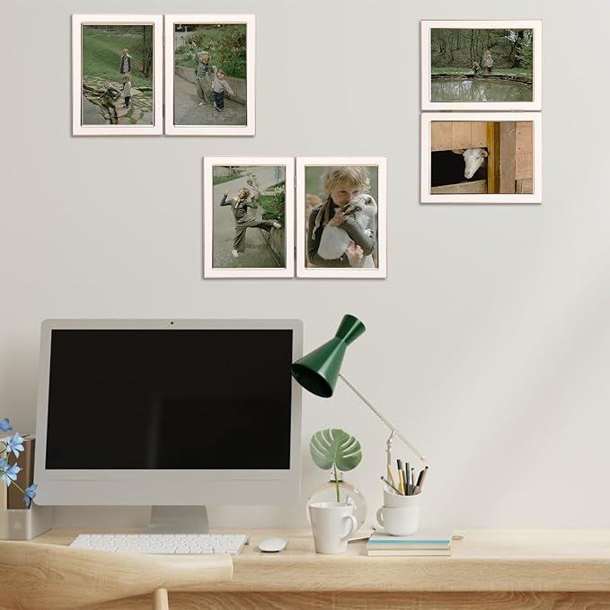 Giftgarden 5x7 Double Picture Frame White with Tempered Glass Display 5 by 7 Photo, Metal Hinged Folding Frame for Tabletop or Wall