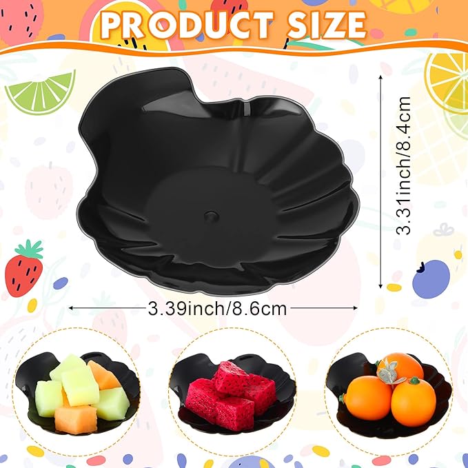 Gerrii 100 Pcs Shell Appetizer Plates Black Plastic 3.31 Inch Shrimp Cocktail Serving Dish Disposable Oyster Plates Ideal for Serving Amuse Bouche, Desserts on Parties or Events