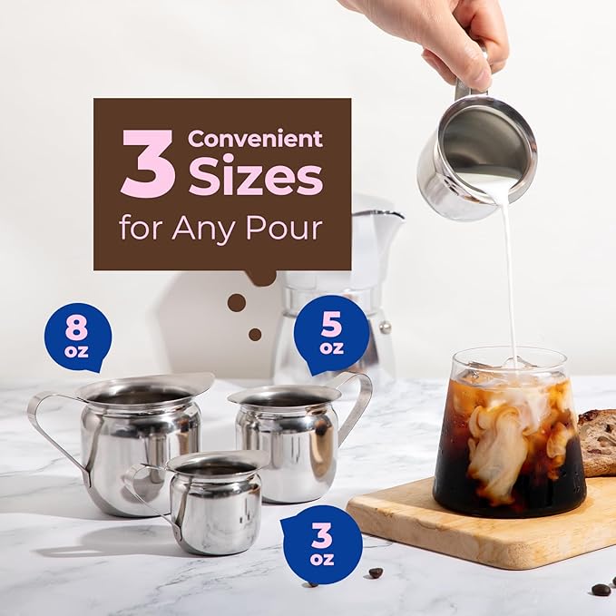 Fit Meal Prep [12 Pack] 5 oz Creamer Pitcher - Stainless Steel Bell Creamers, Mini Cup Container for Serving Milk, Coffee Cream, Salad Dressing, Maple Syrup, Espresso Machine for Restaurant, Cafes