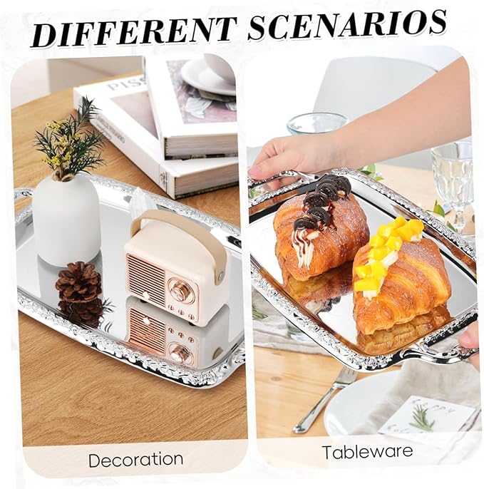 Zerodeko Sturdy Metal Serving Tray Multi-purpose Food Plate Dining Room Easy to Handle