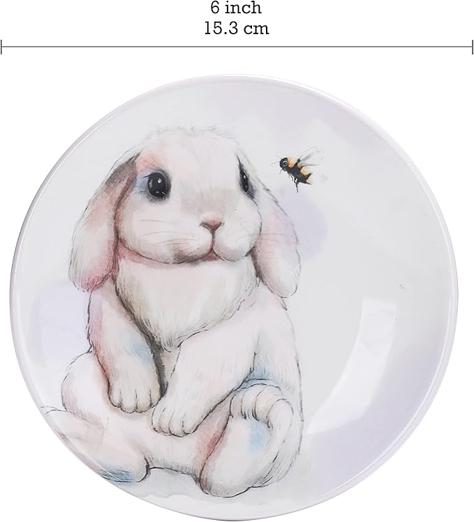 Bico Pastel Lop Bunny 6 inch Ceramic Appetizer Plates, Set of 6, for Salad, Appetizer, Snacks, Plates Microwave & Dishwasher Safe