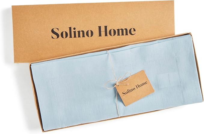 Solino Home Linen Table Runner 90 Inches Long - 100% Pure Linen Ice Water Dining Table Runner 14 x 90 Inch for Christmas, Holiday, New Year - Fete