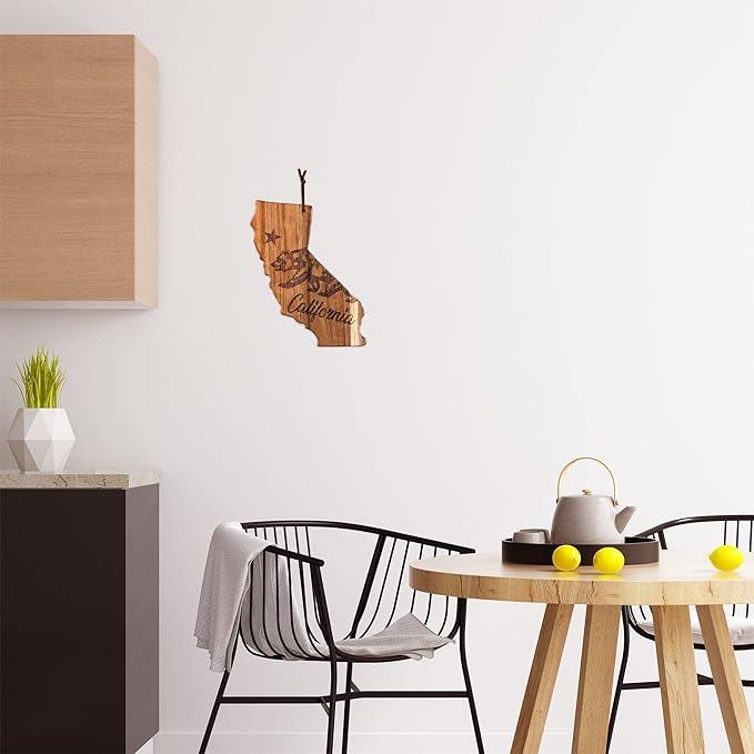 Totally Bamboo Rock & Branch Origins Series California State Shaped Cutting Board and Charcuterie Serving Tray, Includes Hang Tie for Wall Display