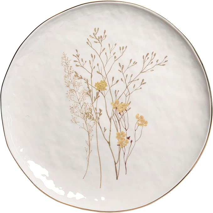 Sango 12-Piece Luxury Stoneware Dinnerware Set for 4- Glossy White Plates and Bowls Sets with Wildflower Patterns and Gold Rims, Ceramic Dish Set, Elegant Dishes for Everyday Dining, Gansevoort