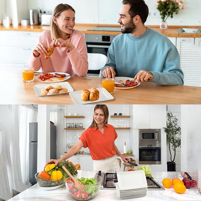 Irenare 20 Pcs 8 Inch Rectangular Salad Plates White Rectangular Porcelain Dessert Plates Appetizer Serving Tray Porcelain Platters for Fruit Sushi Dinner Parties, Microwave, Oven Safe