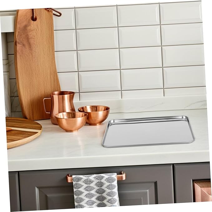 Stainless Steel Food Tray Lightweight Rectangular Serving Platter for Family Gatherings Parties Weddings Bars Restaurants Silver Plate Holder