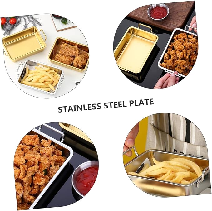 Stainless Steel Double-Handle Food Tray Rustproof BBQ Platter for Snacks Candy and Fried Chicken Serving Party Platter Easy-Clean Silver Tray