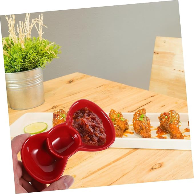 Amosfun Three Grid Seasoning Plate Butterfly Knot Design Porcelain Condiment Dish Sauce Compartments for Dipping Vinegar and Sauce Serving for Appetizers and Parties