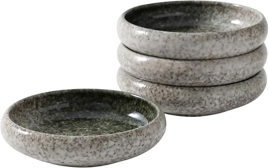 Uaral Salad Plate Appetizer Plate Stoneware Serving Dishes,Japanese Dish Set of 4,5.5 inch 14 oz (Emerald Green)