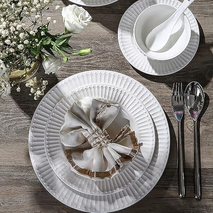 Dinnerware Sets Dish Set,19 Pcssporcelain Tableware Set with Plates and Bowls,White Ceramic Dinner Set,Microwave and Dishwasher Safe