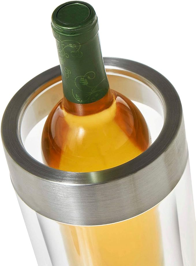 Wine Enthusiast Double Wall Iceless Wine Bottle Chiller – Premium Thermal Insulated Single Bottle Bucket for Tabletop Cooling