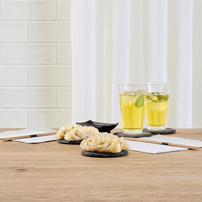 Restaurantware Round Slate Platter 10 Count 3.9 x 3.9 Inch Scratch-Resistant Slate Cheese Board Modern Serving Tray Black Rustic Design for Charcuterie and Appetizers