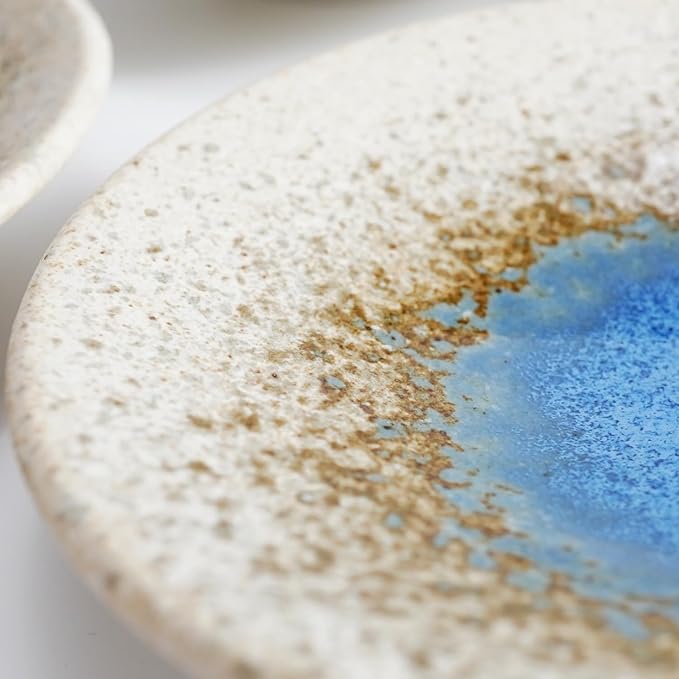 Mino Ware Ceramic Plates Set of 5, 5.5-Inch Japanese Small Appetizer & Dessert Dishes, Handcrafted Blue Watercolor Glaze Design, Microwave & Dishwasher Safe, Made in Japan
