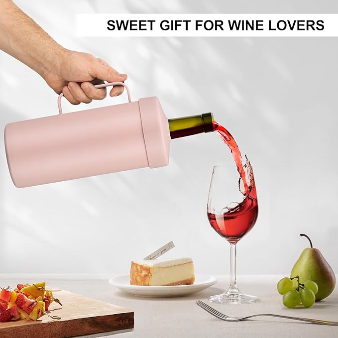 MAXSO 42oz Wine Chiller Iceless Cooler Tumbler - Gift for Wine Lovers, 2-IN-1 Stainless Steel Vacuum Insulated Bucket Portable Mug Cup Wine Accessory Keep Cold, Fit Most 750ml Wine & Champagnes, Pink