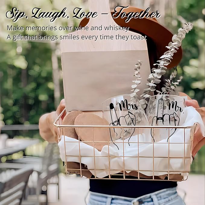 Funny Engagement Gift for Couples – Ring Finger Wine Glasses Set – Cool Bridal Shower/Wedding/Bachelorette Gift for Bride and Groom, Newlyweds, Bridal Shower, Just Married,Mr and Mrs