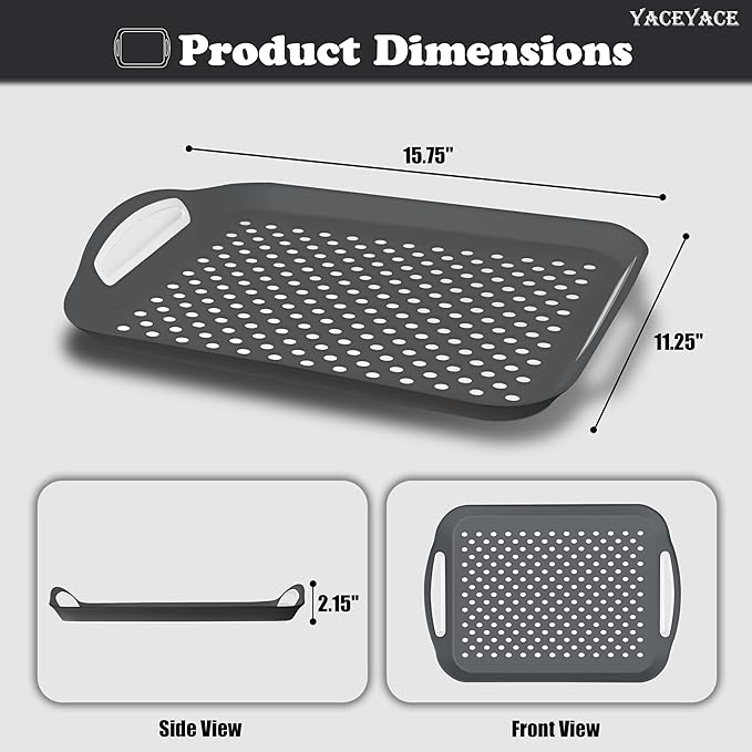 Serving Trays, 2 Pack of Grey Serving Trays, Non Slip-Food Trays with Handles, Trays for Serving Food, Party, Drink, Dining, Cake
