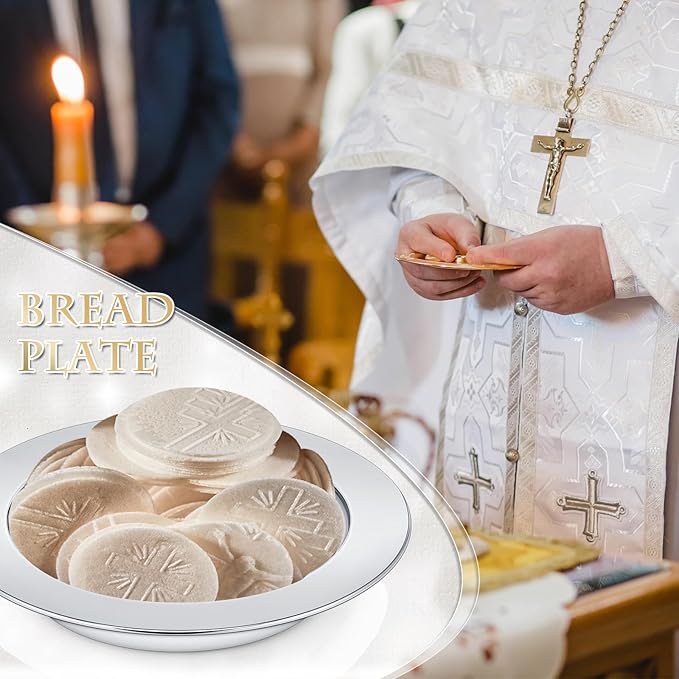 Zhehao 2 Pcs Communion Plates for Church Communion Bread Tray Plate Church Supplies Set Polished Stainless Steel Tray (Silver)