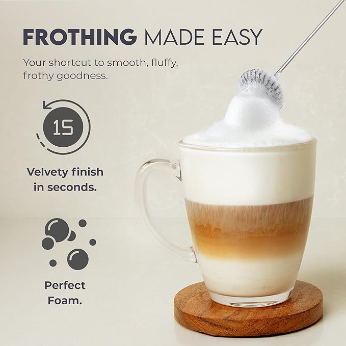 Zulay Kitchen Powerful Milk Frother Wand - Handheld Stainless Steel - Battery Operated Drink Mixer for Coffee, Lattes, Cappuccino, Matcha - Froth Mate Frother Gift - Black with Copper