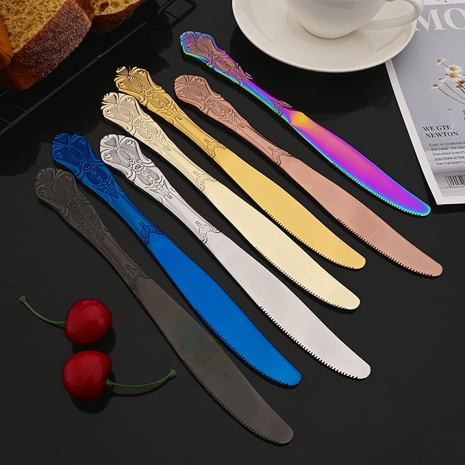 JASHII Palace Gold Silverware Set 24 Piece Family Dinnerware Set Flatware Set for 6 Silver Tableware Set Great for Family Gatherings & Daily Use-Spoons, Knives, Teaspoons, Forks (Gold）