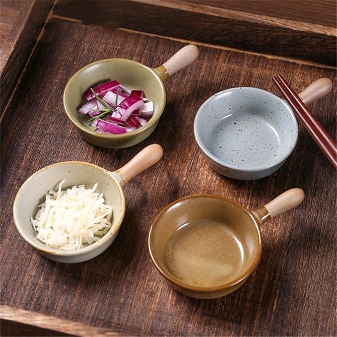 Appetizer Plates Ceramic Sauce Dishes Appetiser Dishes Ketchup Side Dish Condiment Relish Plate with Grip Handle for Condiment