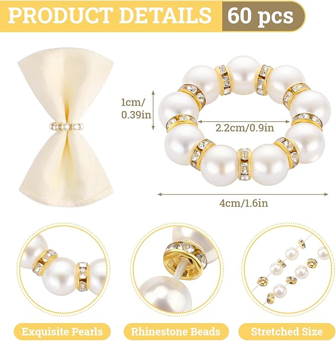 Suream Gold Napkin Rings Bulk, Set of 60 Thanksgiving Napkin Rings for Large Wedding Dinner Party Home Table Decor(White&Gold)
