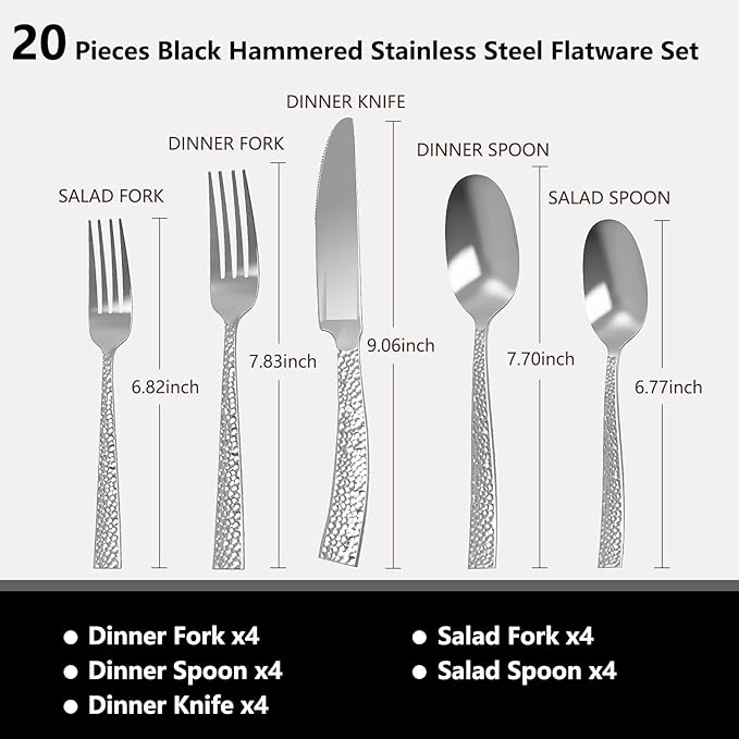 20-Piece Silverware Set, Heavy Duty Stainless Steel Flatware Set Service for 4, Cutlery Set, Mirror Finish, Dishwasher Safe