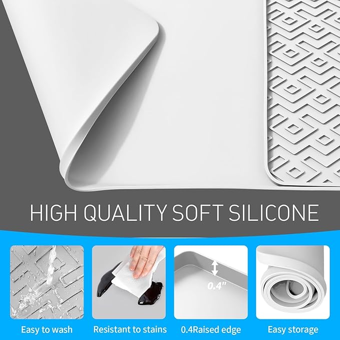Silicone Coffee mat 24''x16'' – Non-Slip Bar Mat with Detachable Drying Layer for Espresso Machines, Countertops & Dish Racks