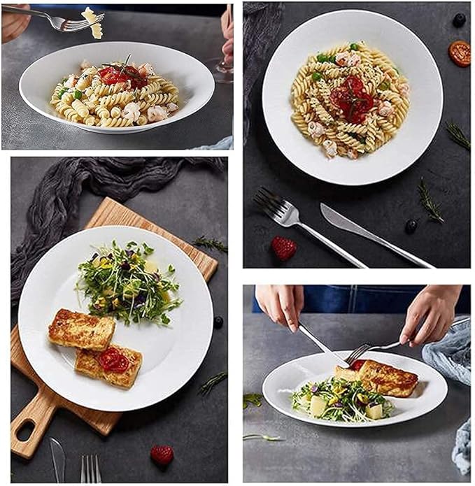 Dinner Set for Family Party, Hotel Restaurant, White Porcelain Dinnerware Set, Ceramic Plates and Bowls Sets,