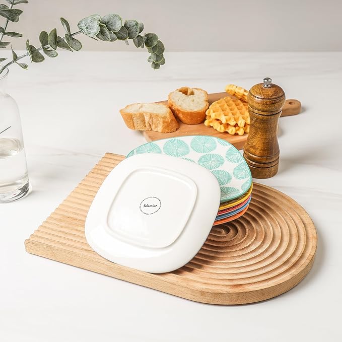 Selamica Porcelain Small Plates - 6 Inch Dessert, Appetizer & Salad Plates - Microwave & Dishwasher Safe - Set of 6 - Assorted Color