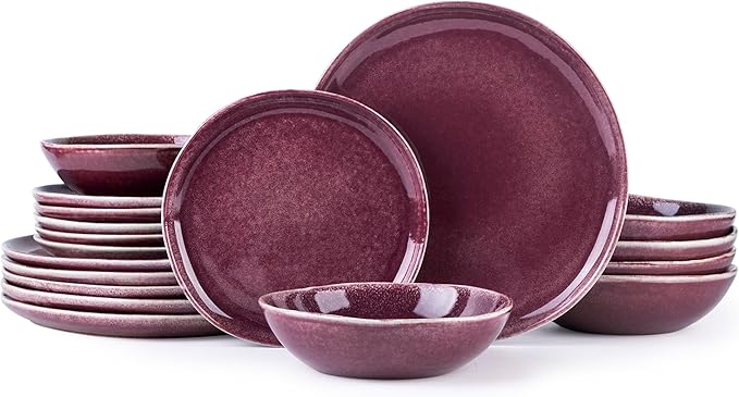 AmorArc Ceramic Dinnerware Sets,Handmade Reactive Glaze Stoneware Plates and Bowls Sets,Highly Chip and Crack Resistant | Dishwasher & Microwave Safe Dishes Set,Service for 4 (12pc)