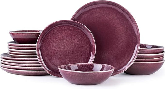 AmorArc Ceramic Dinnerware Sets,Handmade Reactive Glaze Stoneware Plates and Bowls Sets,Highly Chip and Crack Resistant | Dishwasher & Microwave Safe Dishes Set,Service for 4 (12pc)