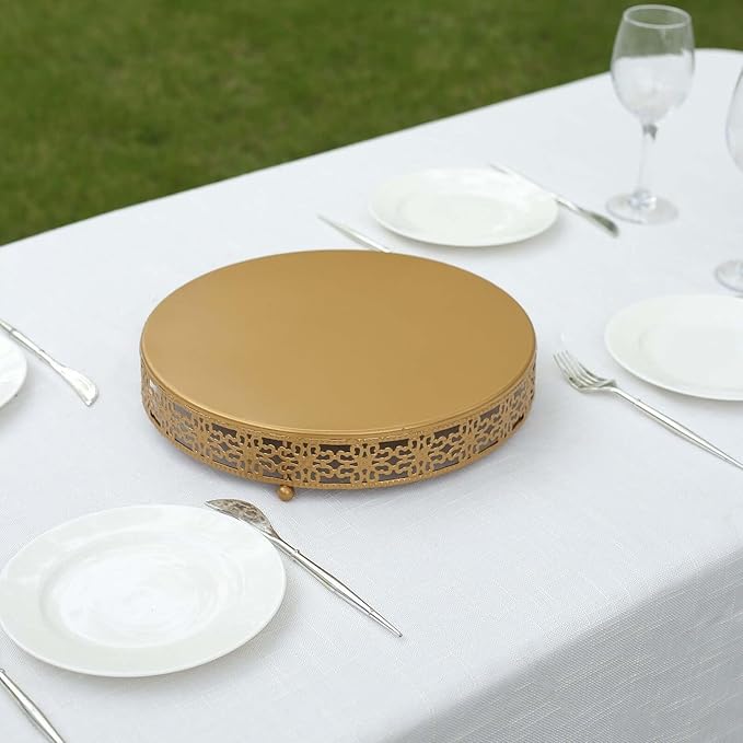 Efavormart Gold Metal Fleur De Lis Round Pedestal Cake Stands, Cupcake Dessert Display Stand Table Centerpiece - 12"
