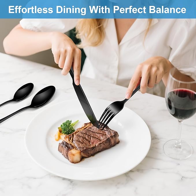 20-Piece Black Silverware Set, Premium 18/0 Stainless Steel Flatware Set for 4, Food-Grade Cutlery Utensils Set, Mirror Polished Tableware, Includes Knives, Forks, and Spoons, All Dishwasher Safe