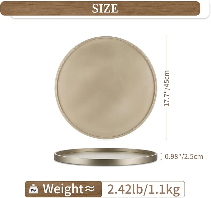 Hanobe Large Ottoman Serving Tray: 18” Gold Round Decorative Coffee Table Trays Wooden Big Circle Farmhouse Centerpiece Home Decor Living Room Organizer